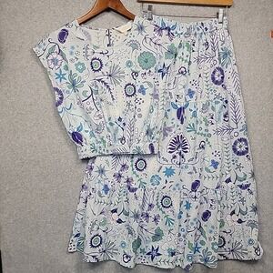 Sheridan French Tuckernuck Maxi Skirt/Top 2 Pc Set Floral Blue Purple Boho Sz XS